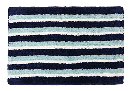 Image of THE HOME TALK Cotton Bathmats | Water Absorbent Runners | Regular Striped Rugs | Floor Mats for Kitchen, Bathroom & Sink | Ultra Soft Mats | Non-Slip Store (Blue Waves, 40x60 CM)