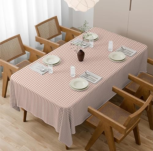 Image of Casableu Gingham Checks Clay Table Cloth for 6 Seater Dining Table | 52x72 Inch Rectangular Table Cover | Dust-Proof, Washable Fabric | Decorative Checkered Dining Table Cover for Home