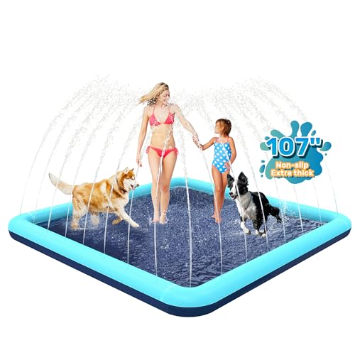 Image of 76 inch x 76 inch Square Splash Pad for Kids & Dogs, Non-Slip Sprinkler Pool, Shallow Water Play Mat for Toddlers, Outdoor Backyard Water Toys, Teal