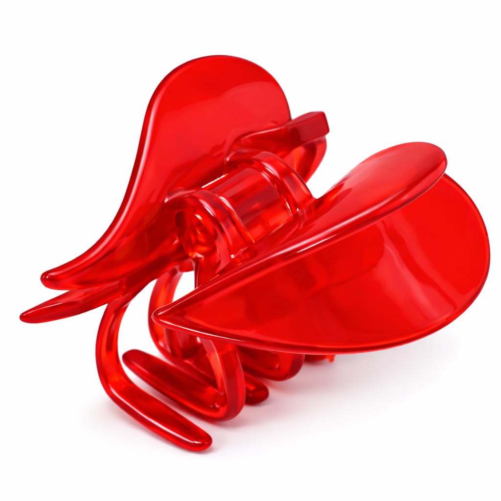 Parcelona French Heart Hair Claw 2 3/4" Cellulose Acetate Claw Clips Covered Spring Durable Fashion Hair Styling Clips Women Hair Accessories Girls Hair Clips (Red)