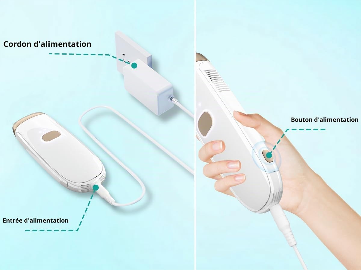 Epilateur Lumiere Pulsee avec Refroidissement, 10 °C et large tension 100 V-240 V, Épilation Laser Définitive, et Indolore pour Visage, Corps, Maillot, Aisselles, Camping Car, Voyages Internationaux