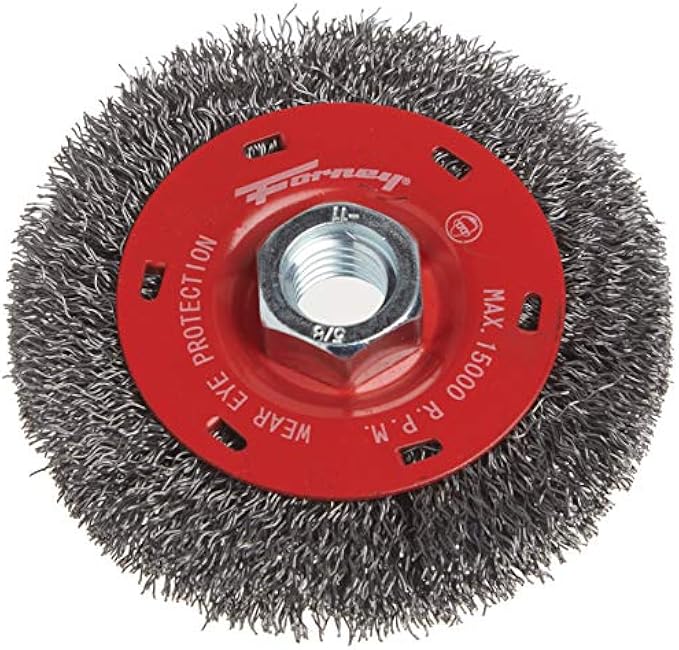 Forney 72788 Wire Wheel Brush, Coarse Crimped with 5/8-Inch-11 Threaded Arbor, 4-Inch-by-.014-Inch