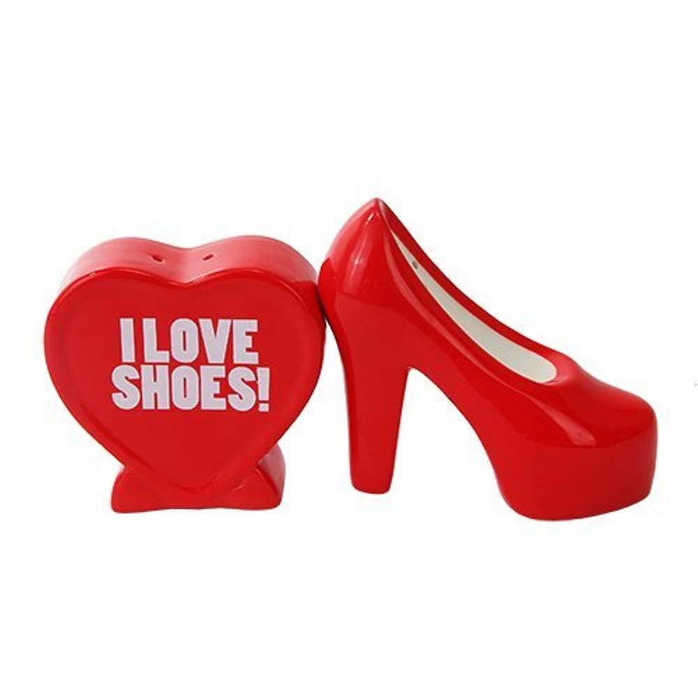 I LOVE SHOES CERAMIC MAGNETIC SALT PEPPER SHAKERS