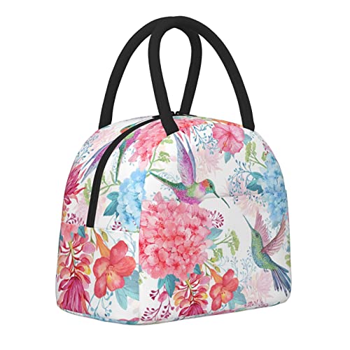 Niuyoif Tropical Flowers And Hummingbirds Lunch Box Reusable Insulated Waterproof Lunch Bag Cooler Tote Box With Pocket Zipper Closure For Women Men Work/Travel/Picnic #TOP1