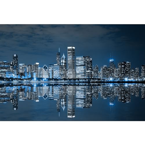Chicago Backdrop Skyline City Night Landscape Photography Background Modern Business City Chicago Downtown Backdrop for Party Background Decorations Kids Boy Photo Shoot Portrait Props 7x5ft