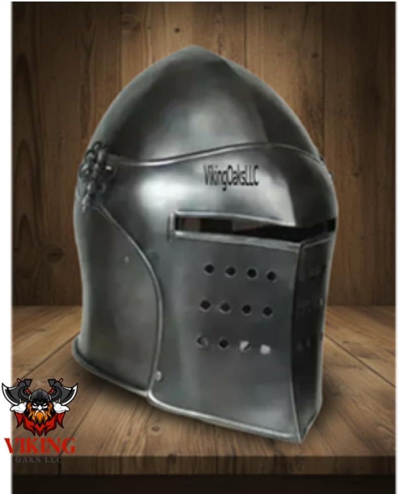 Barbuta Helmet | Renaissance Detachable Visor Barbute 16 Gauge Functional Armor Silver | Wearable for Adult | Medieval Costumes Helm SCA LARP Replica Costume