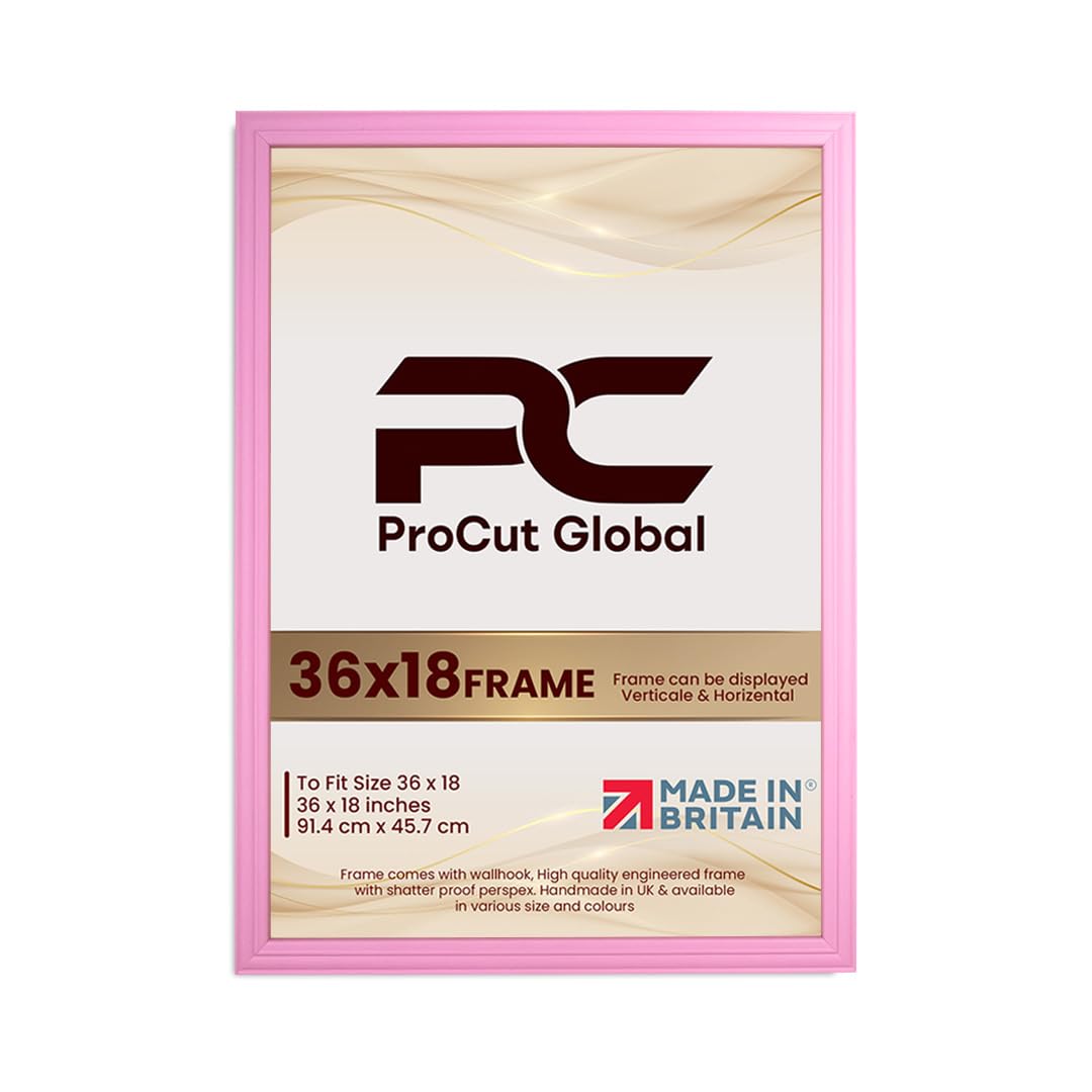 Procut Global 36x18 Pastel Pink Picture Frames - Classic Wooden Photo Frame with Shatterproof Perspex for Wall or Tabletop - Perfect for Posters, Certificates & Prints - Sizes & Colors Available