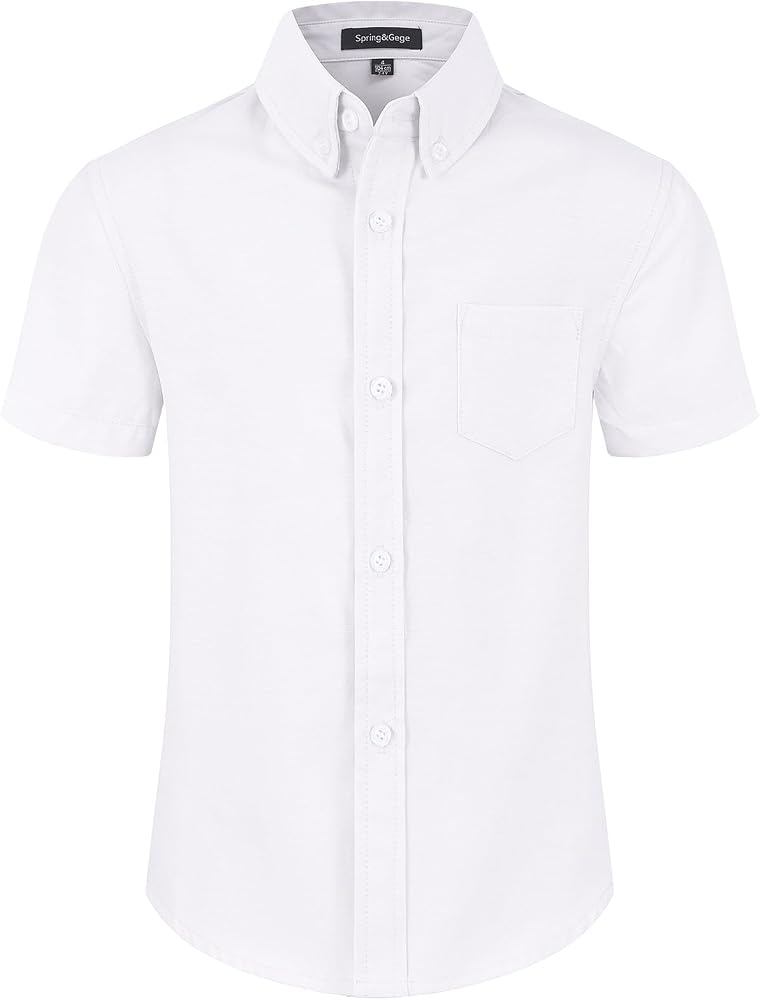 Spring&Gege Boys' Short Sleeve Oxford Button Down Shirt Formal Uniform Dress Shirt — 사진 1