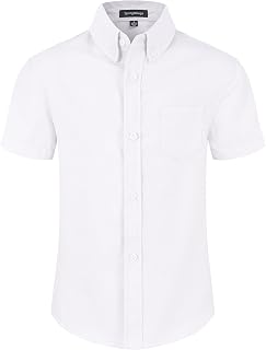Spring&Gege Boys' Short Sleeve Oxford Button Down Shirt Formal Uniform Dress Shirt