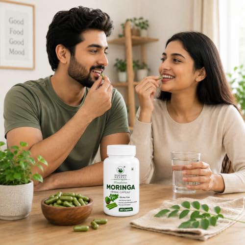 Image of Himalayan Moringa Capsules | Helps Naturally Boost Energy Level, Improves Stamina, Rich In Vitamins & Minerals | 60 Veg Capsules | GMP Certified Organic