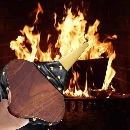 Roysmart Blasebalg, Goldfarbene Ziernägel, Handblasebalg Luftgebläse Aus Holz, Kunststoffbalg, Kamin & Grill für Grill Feuer Blasebalg Outdoor Kochen, 43x19cm