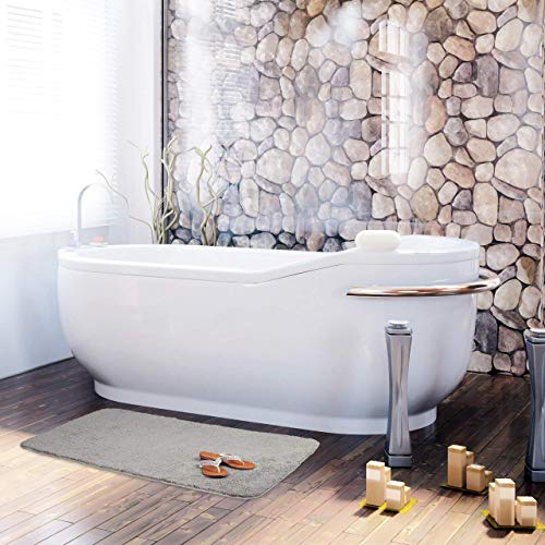 Relaxdays Bath Mat, Fluffy Bath Rug, Non-Slip & Washable, Bathroom Mat, 50 x 80 cm, Grey