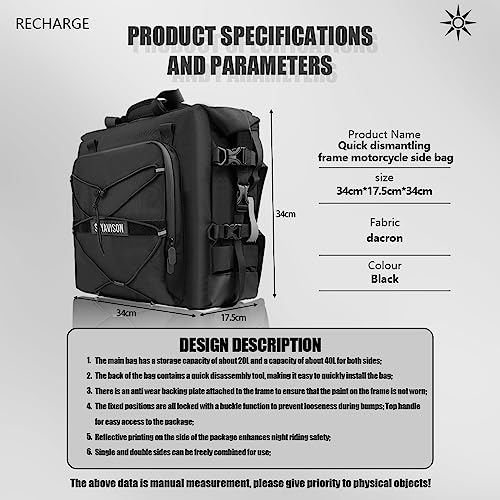 Alforja Universal para Motocicleta 20L Negra Bolsa Lateral con Cierre Rápido Resistente al Agua miniatura 2