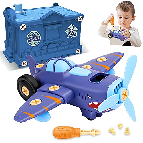 Toys for 3 4 5 6 Year Old Boys - STEM Building Toys for Kids | Take Apart Airplane Toy with Electric Motor Toys for Kids Age 4-7 | Toddler Kids Learning Toys Christmas Birthday Gifts for Boys Girls