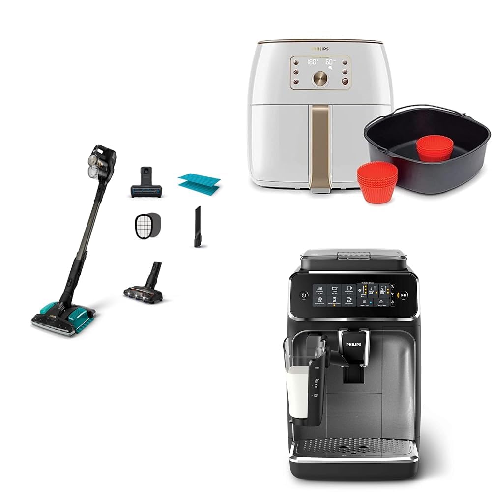 Philips XC8349/01 Aqua Plus Kablosuz Şarjlı Dik Süpürge, Philips EP3246/70 Espresso Makinesi (1.8 L) ve Philips HD9870/20 Airfryer XXL Smart Sensing Fritöz /1.4 kg, 7.3 L (Aksesuar Hediyeli))
