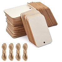 Holz Etiketten Rechteckige, 100pcs Holz Anhänger Holz, Holz Geschenkanhänger, mit 4 Jute Schnur, Unbehandelte Holz Scheiben mit Loch, für DIY Kunsthandwerk Hochzeit Weihnachten