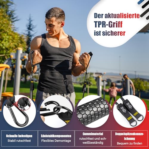GYMERK Resistance Bands Set, Expander Fitness Mit Gummigriffe, Trainingsplakat, Knöchelriemen, Türanker, Tragtasche, 5er Verschiedene Widerstandsstufen Ideal für Krafttraining