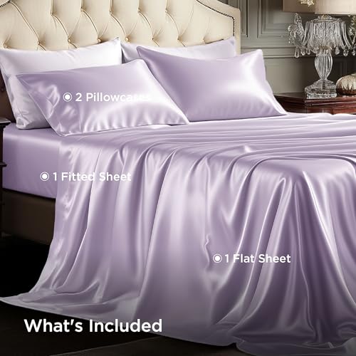 Image of Bedsure Satin Sheets King Size, Soft Silky Bedsheets for Hair & Skin