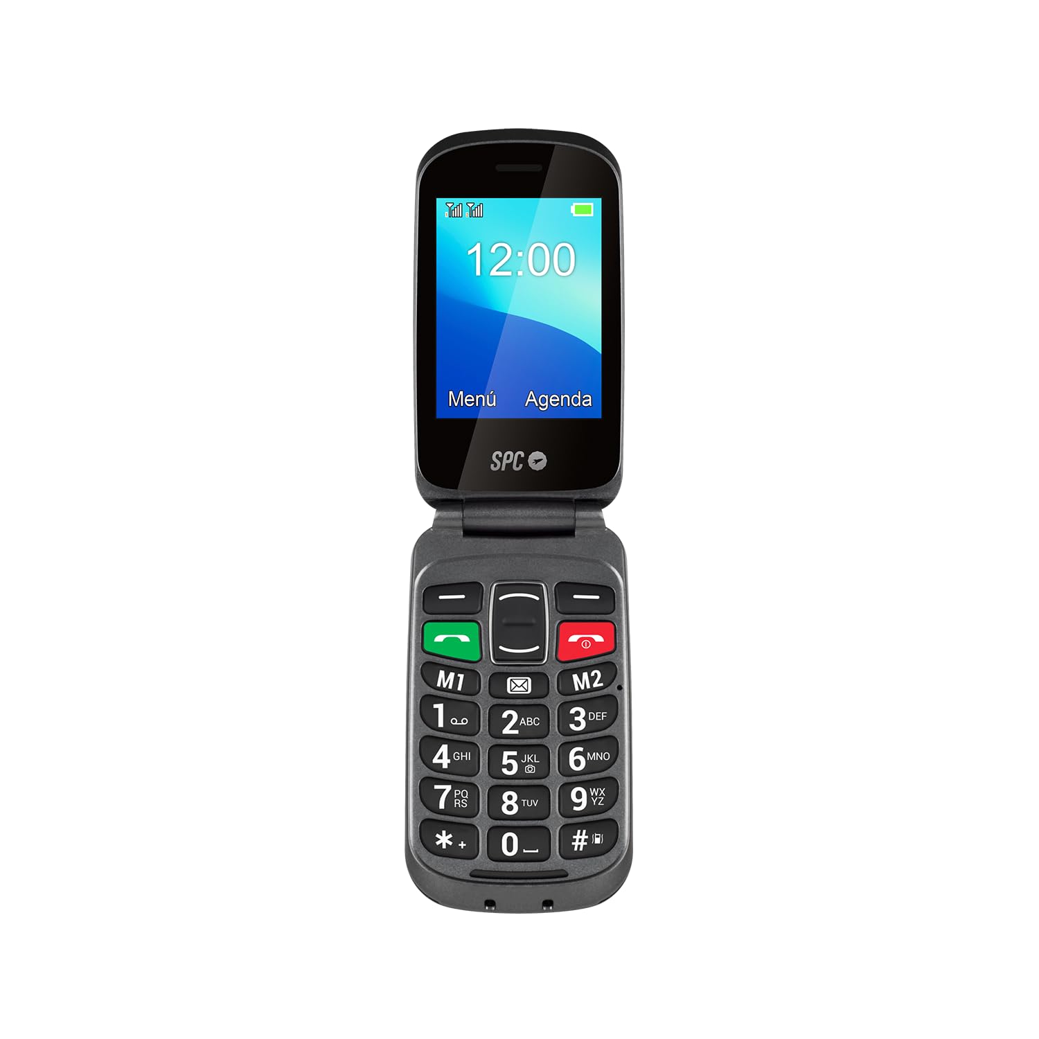 SPC Magnus - Teléfono móvil de Tapa para Mayores con Teclas Grandes, configuración remota, Compatible con audífonos, Timbre Gran Volumen, Doble Pantalla, botón SOS, Base de Carga, sin Cargador- Negro