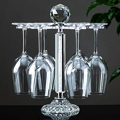Elegant Desktop Crystal Glass Stemware Rack/Rotate 8 Wine Glass Storage Holder Stand Air Drying Rack(Silver) Cover