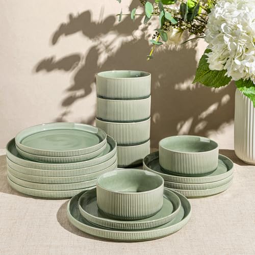 GBHOME Stoneware Dinnerware Sets for 4 12-Piece Plates and Bowls Set