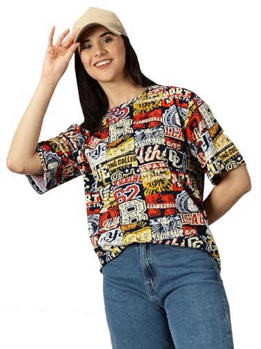 Image of RodZen Oversized Half Sleeves 100% Cotton Round Neck Printed T-Shirt for Womens /Girls