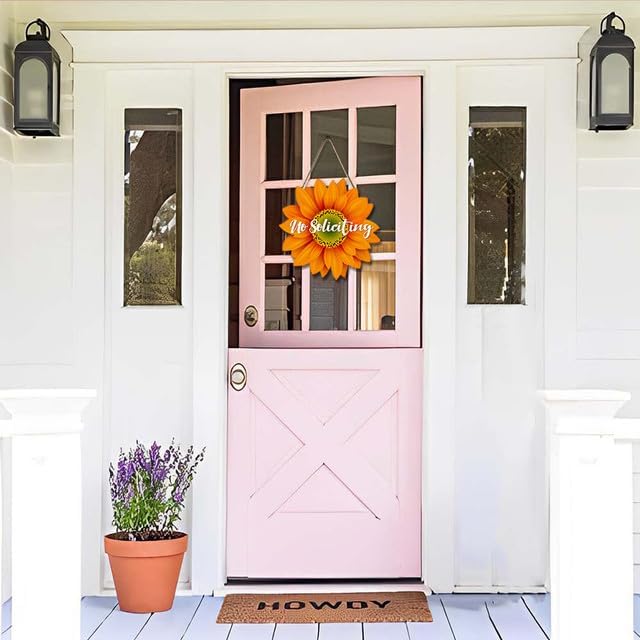 Miniatura 5 de Cartel divertido de No Soliciting para la casa, letrero de girasol de madera, letrero de agradecimiento con texto en inglés "No Soliciting Thank