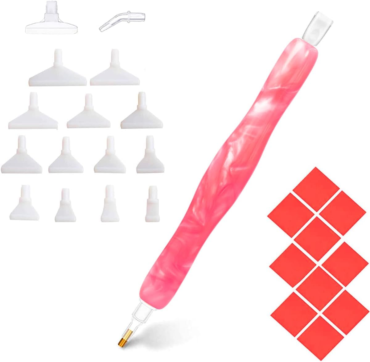 Praise V Do Diamond Painting Art Drill Dot Pen Stylus Kit, Gem Rhinestone Picker Tool,5D Diamond Art Pen Placers Tips and 10Wax, Nail Art Embroidery Decoration Pink