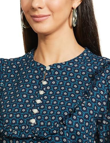 Image of Marks & Spencer Womens Printed Cotton V-Neck Regular Fit Top
