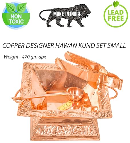 Image of Shiv Shakti Arts Pure Copper Hawan Kund Agnihotra Set with Both Side Handle and Stand (4 Pc Set, 19 x 19 cm)
