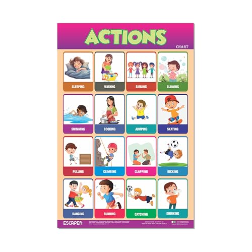 Image of ESCAPER Actions Educational Charts (11.5 x 17.5 inches), 300 GSM Paper, Laminated, Self Adhesive Back, Kids Learning Posters, Perfect For Home Schooling, Nursery Students