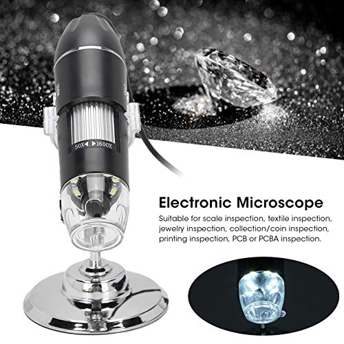 Image of Portable Electron Microscope, 1600X Digital, 8 LED Lights, Handheld USB, High-Definition, Black, ABS Material