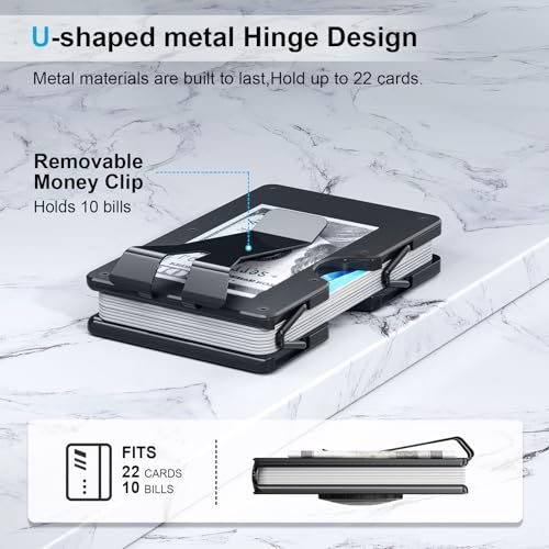 Slim AirTag Wallet for Men, Aluminum Minimalist Card Holder Metal Wallet with Money Clip, Compatible with Apple Air Tag, Front Pocket RFID Blocking Wallets, Holds up to 22+ Cards Plus Cash2
