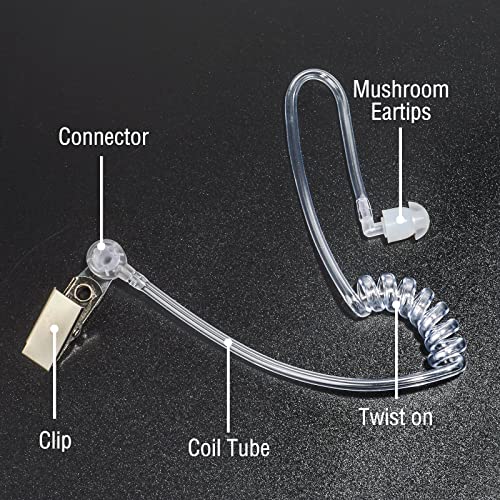 UAYESOK Replacement Air Acoustic Tube Walkie Talkie Coiled Audio Tube with In-Ear Mushroom Earbuds Ear Tips for Motorola Kenwood Baofeng Icom Security Two Way Radio Headsets Accessories (5 Pack) - Image 3