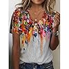 HOTYD Womens Boho Tops Floral Short Sleeve V Neck Shirts Dressy Casual Summer Blouses Plus Size Button Clod Shoulder Tops