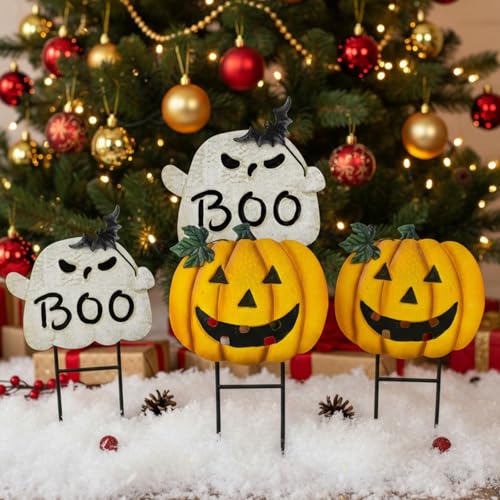 Metal Halloween Yard Stakes Halloween Decorations Outdoor with Ghost Pumpkin Jack-o-Lantern Stacked Garden Stakes Lawn Gift for Party Pathway Porch Patio Decor 25