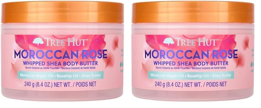 Tree Hut Moroccan Rose Whipped Shea Body Butter, 8.4oz, Lightweight, Long-lasting, Hydrating Moisturizer with Natural Shea Butter for Nourishing Essential Body Care (Pack of 2)