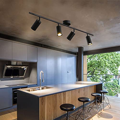 Image of KCO Lighting 4-Light Black Track Lighting Fixtures Ceiling Flexible Mid Century Modern Led Track Light Dimmable Indoor Ceiling Spotlight Kitchen Flush Mount Track Lighting (4-Light)