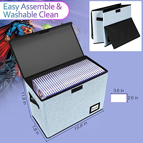 Image of 10 Pack Comic Book Storage Box 15.8 inch X 7.8 inch X 11.8 inch, Collapsible Holds 160-180 Comic Book Organizer Heavy Duty Bin Container Holder Shelf (Blue)