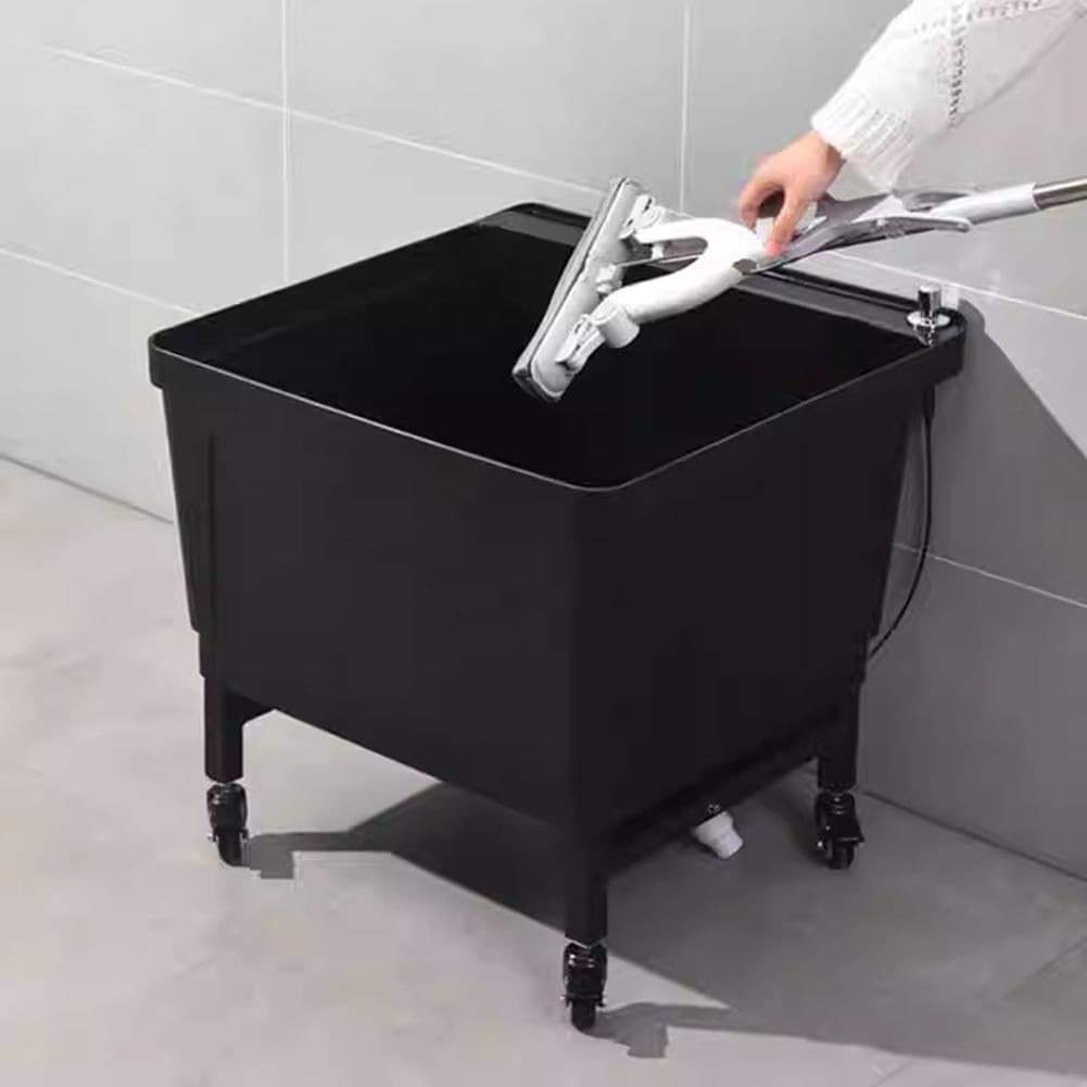 Csxsxauo Black Utility Sink Laundry Tub With One-Touch Drainage System For Washing Room, Restaurant, Office, And Outdoor Use