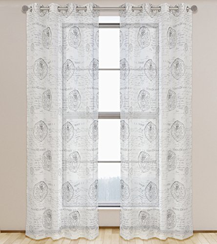 Cheapest 🛒 Paris Classic French Print Semi Sheer Grommet Curtain Panels (Set of 2) 54x95-in, White/Grey