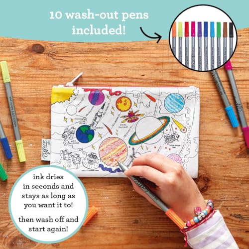 Image of eatsleepdoodle DIY Coloring Solar System Pencil Case for Kids with 10pcs Washable Markers, Reusable Art Supply Organizer, Fun Arts & Crafts Activity for Boys & Girls, Creative Gift Idea for Ages