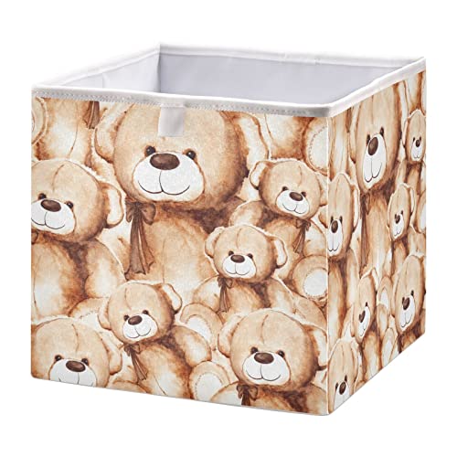 Runningbear Lovely Teddy Bear Storage Basket Storage Bin Square Collapsible Nursery Hamper Toy Storage Box Organizer For Makeup Closet Bathroom Bedroom #TOP20