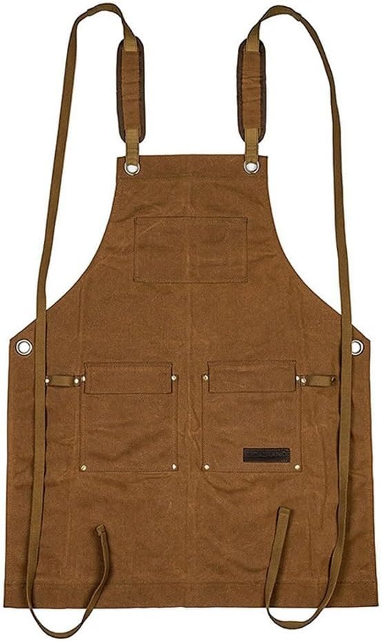 Thickened Waterproof Wear-resistant Canvas Apron with Pockets Crossback Adjustable