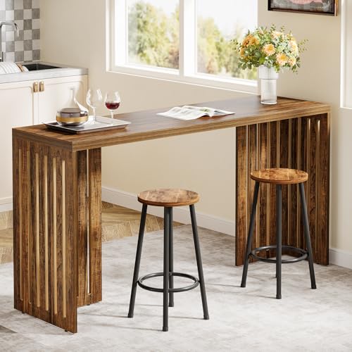 Tribesigns Bar Table, 63-Inch Counter Height Pub Table, Industrial Bar Height Table, Rectangular High Top Kitchen & Dining Counter Tables with Louvered Base for Narrow Space, Rustic Brown by Tribesigns - Used condition - CA$171.47