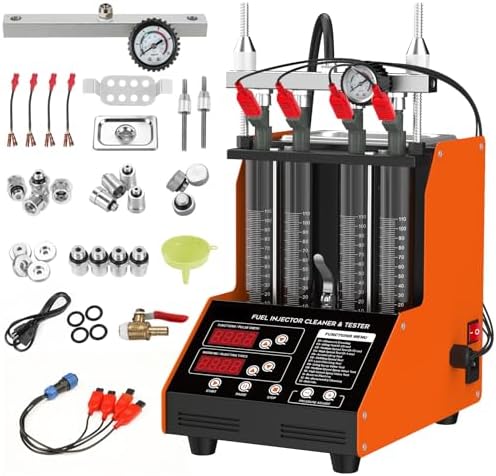 YUANRI Fuel Injector Cleaner Machine, 4 Cylinder 9 Test Modes Auto Fuel Injector Tester and Cleaner Kit, Ultrasonic Cleaning Kit for 5V to 12V Motorcycle Car Injectors