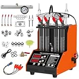 YUANRI Fuel Injector Cleaner Machine, 4 Cylinder 9 Test Modes Auto Fuel Injector Tester and Cleaner Kit, Ultrasonic Cleaning Kit for 5V to 12V Motorcycle Car Injectors