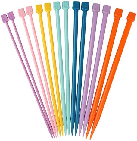 Coopay 14PCS Plastic Knitting Needles for Beginner and Kids, 10 inch Long Straight Knitting Needles Single Pointed Needles Colorful Knit Needle Set Knitting Kit DIY Craft Yarn Weaving Tool,4mm to 10mm
