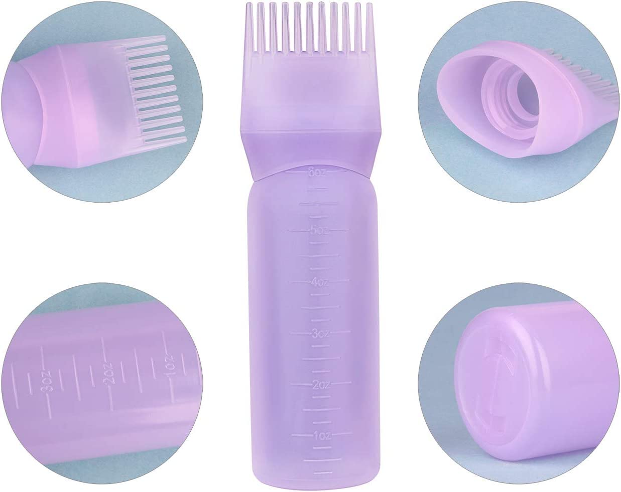 Empty Scalp Comb Applicator 7oz for All Purpose Oil Squeeze Bottle, Pressurized Plastic Comb Color Applicator, Refillable, BPA Free, Hair Treatment, 200ml, Clear, Pack of 5