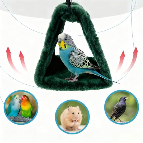 Image of Bird Nest Snuggle Hut Soft Plush Hammock Hanging Cage Tent for Birds Parrot Winter Warm Bed Pet Toy for Hamster Parrot Macaw Budgies Eclectus Parakeet Cockatiels Cockatoo Lovebird (Green)